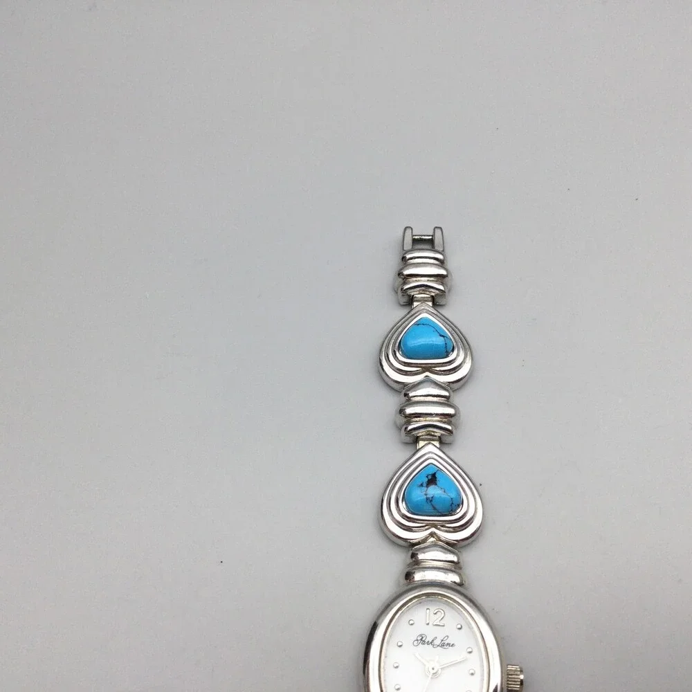 Park Lane Womens Watch 19mm Silver Tone Blue Heart Bracelet New Battery 6.25